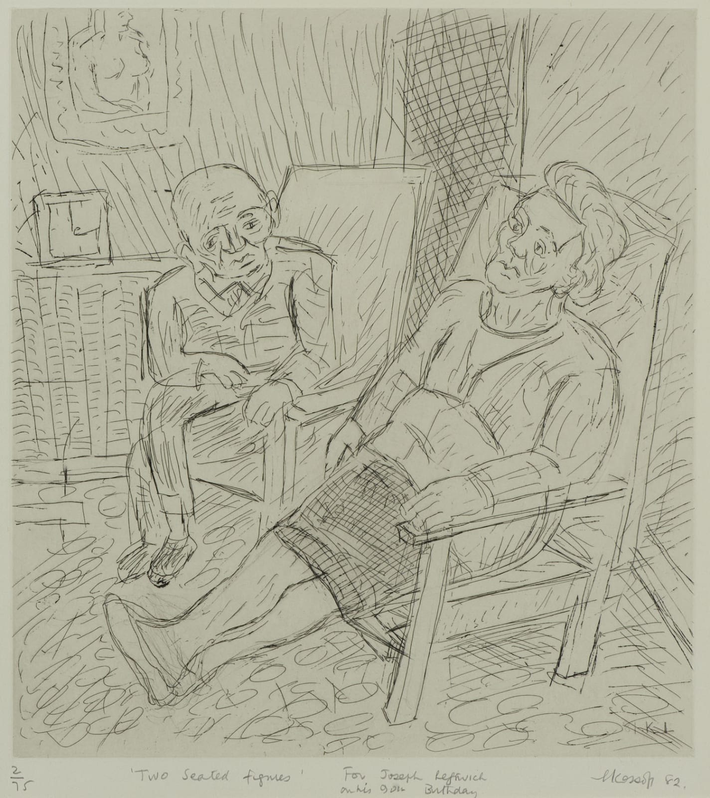 Leon Kossoff (1926-2019) Two Seated Figures 1982 Etching on paper 40 x 37 cm Ben Uri Collection © The Estate of Leon Kossoff To see and discover more about this artist click here