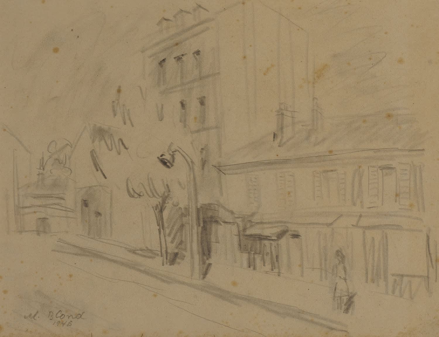 Maurice Blond (1899-1974) Parisian Street Scene 1945 Pencil on paper 31.1 x 40.6 cm Ben Uri Collection © Maurice Blond estate To see and discover more about this artist click here