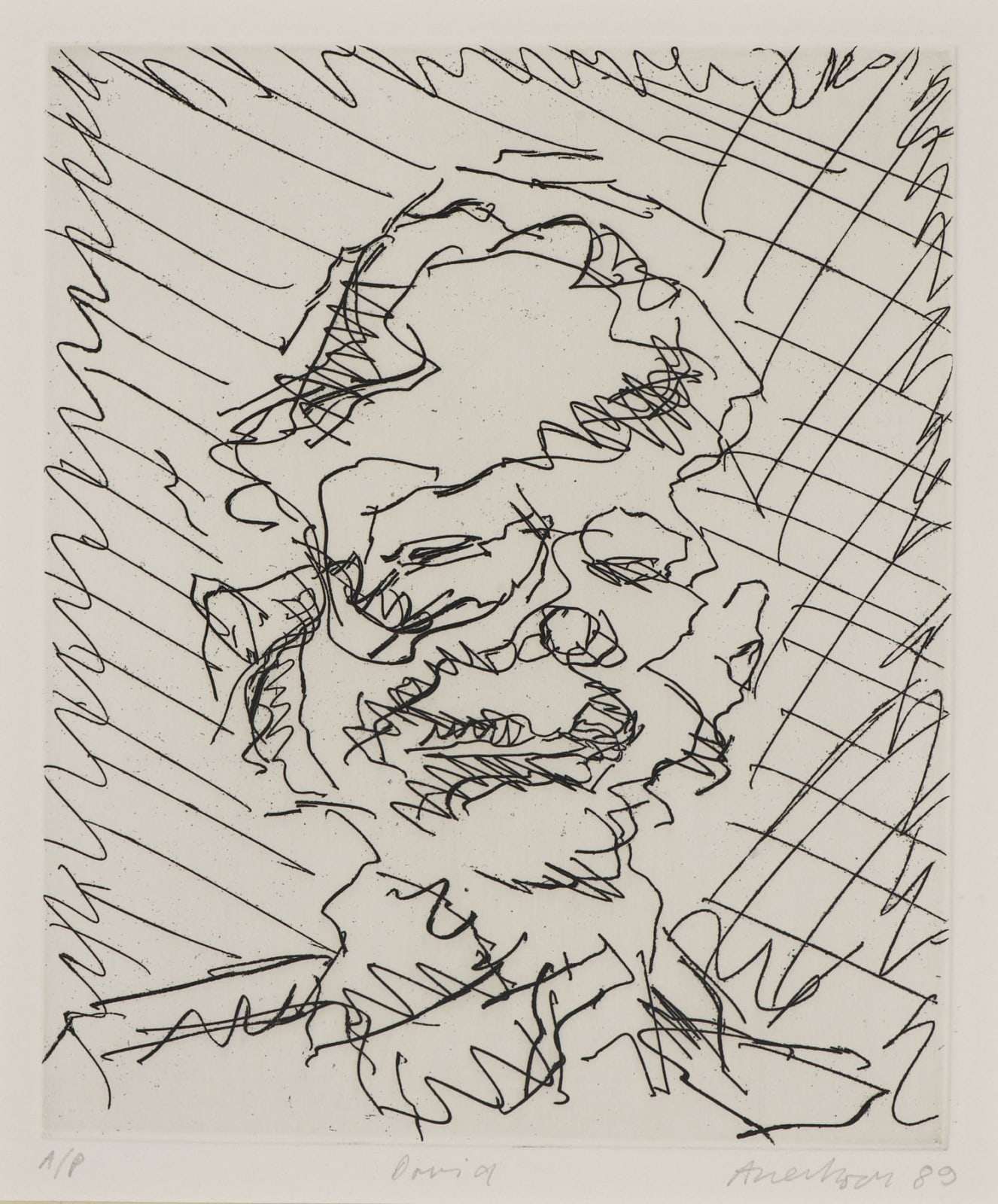 Frank Auerbach (1931-) David, Series: Part of Seven Portraits 1989 Etching, printed on Somerset white paper, artist's proof outside the published edition of 50 19.3 x 16.3 cm Ben Uri Collection © Frank Auerbach, courtesy Marlborough Fine Art