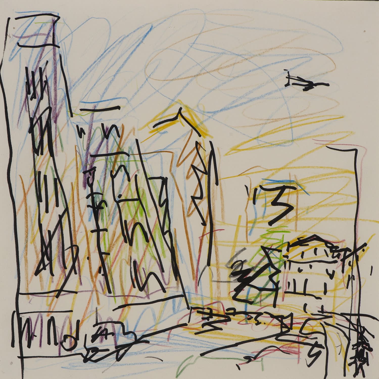 Frank Auerbach (1931-) Study for Mornington Crescent, Summer Morning II 2004 Crayon on paper 21 x 21 cm Ben Uri Collection © Frank Auerbach, courtesy Marlborough Fine Art