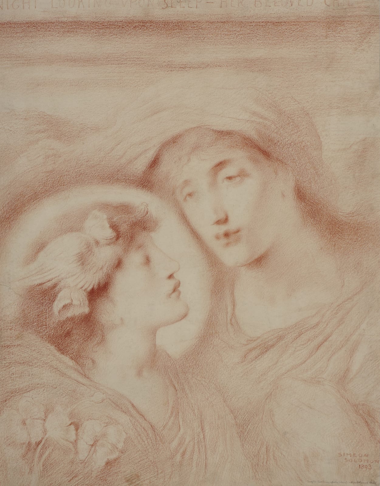 Simeon Solomon (1840-1905) Night Looking upon Sleep her Beloved Child (I) n.d. Red chalk on paper 56.8 x 44.4 cm Ben Uri Collection To see and discover more about this artist click here