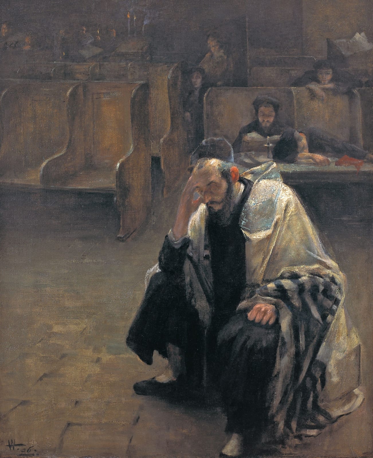 Alfred Wolmark (1877-1961) In the Synagogue 1906 Oil on canvas 106.5 x 88 cm Ben Uri Collection © Alfred Wolmark estate To see and discover more about this artist click here