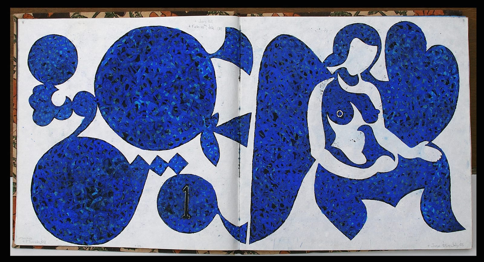 Saleem Arif Quadri (1949-) Caressing with the Constellations (Part of a current manuscript book series) 2002-07 Image from a Manuscript Book of over 100 pages Watercolour, gouache on paper with ingrained dry flowers, pen and ink 30.5 x 61 cm Image courtesy the artist © Saleem Quadri