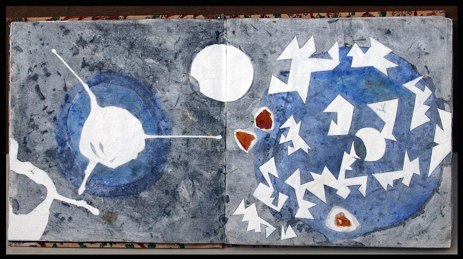 Saleem Arif Quadri (1949-) Geometry without Gravity 2008-12 Image from a Manuscript Book of over 100 pages Watercolour, gouache on paper with ingrained dry flowers, pen and ink 30.5 x 61 cm Image courtesy the artist © Saleem Quadri