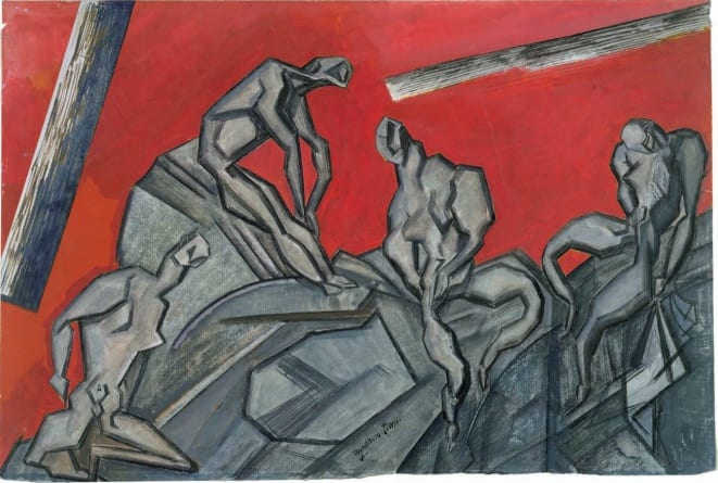 Wyndham Lewis (1882-1957) Sunset among the Michelangelos c.1912 Ink and gouache on paper 32.3 × 47.8 cm Victoria and Albert Museum Given by the family of Captain Lionel Guy Baker © The Estate of Wyndham Lewis / Bridgeman Art Library