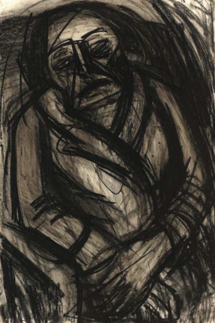 Leon Kossoff (1926-2019) Portrait of N M Seedo c.1957 Charcoal on paper 103 × 71 cm Ben Uri Collection © The Estate of Leon Kossoff To see and discover more about this artist click here