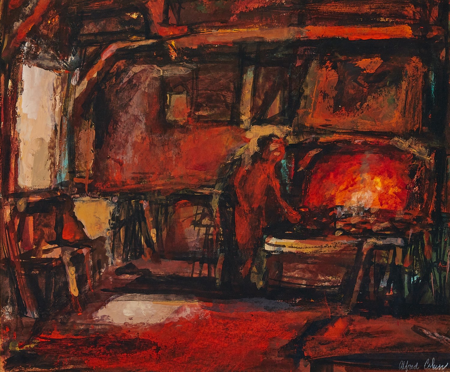 Alfred Cohen (1920-2001) The Forge c. 1962 Casein 24.8 x 29.9 cm © Estate of Alfred Cohen 2020