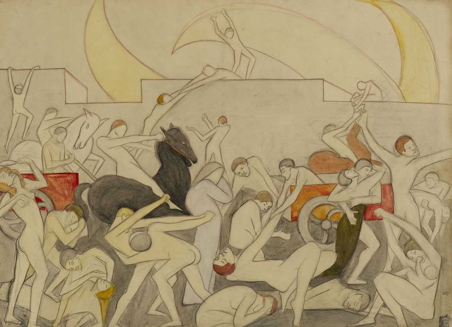 Clare Winsten (1892-1989) Attack c.1910 Watercolour on paper 54 x 75.5 cm Ben Uri Collection © Clare Winsten estate To see and discover more about this artist click here