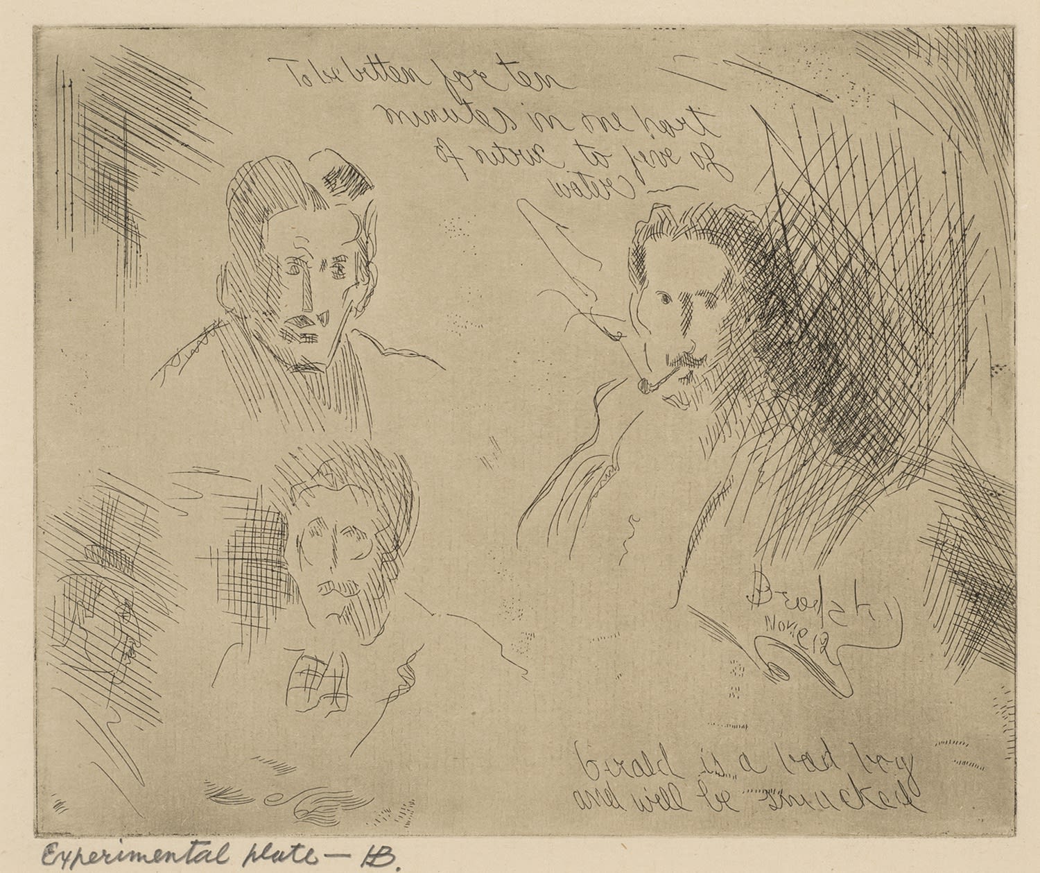 Horace Brodzky (1885-1969) Experimental Plate 1B (Three Self Portraits) c. 1912 Etching on paper 13.8 x 16.2 cm Ben Uri Collection © Horace Brodzky estate To see and discover more about this artist click here