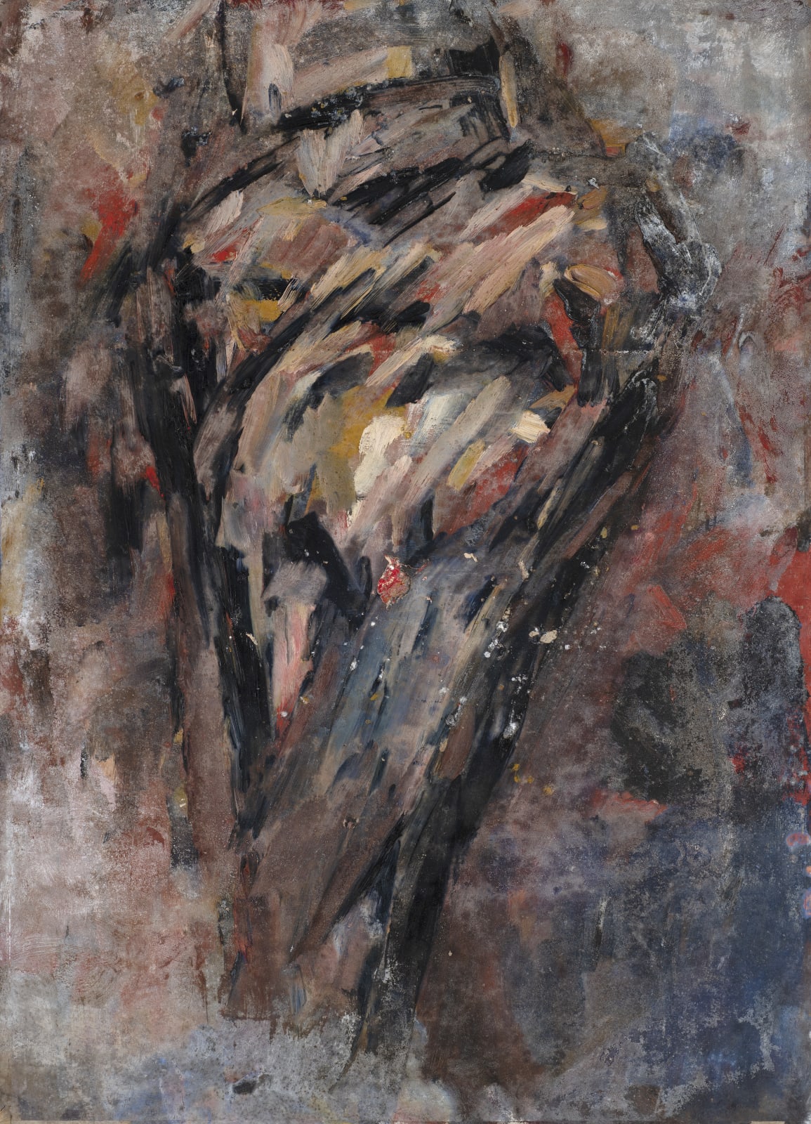 Standing Figure, c. 1951-53 Oil on board 81 x 114cm (verso of Reclining Nude) The Gustav Metzger Foundation
