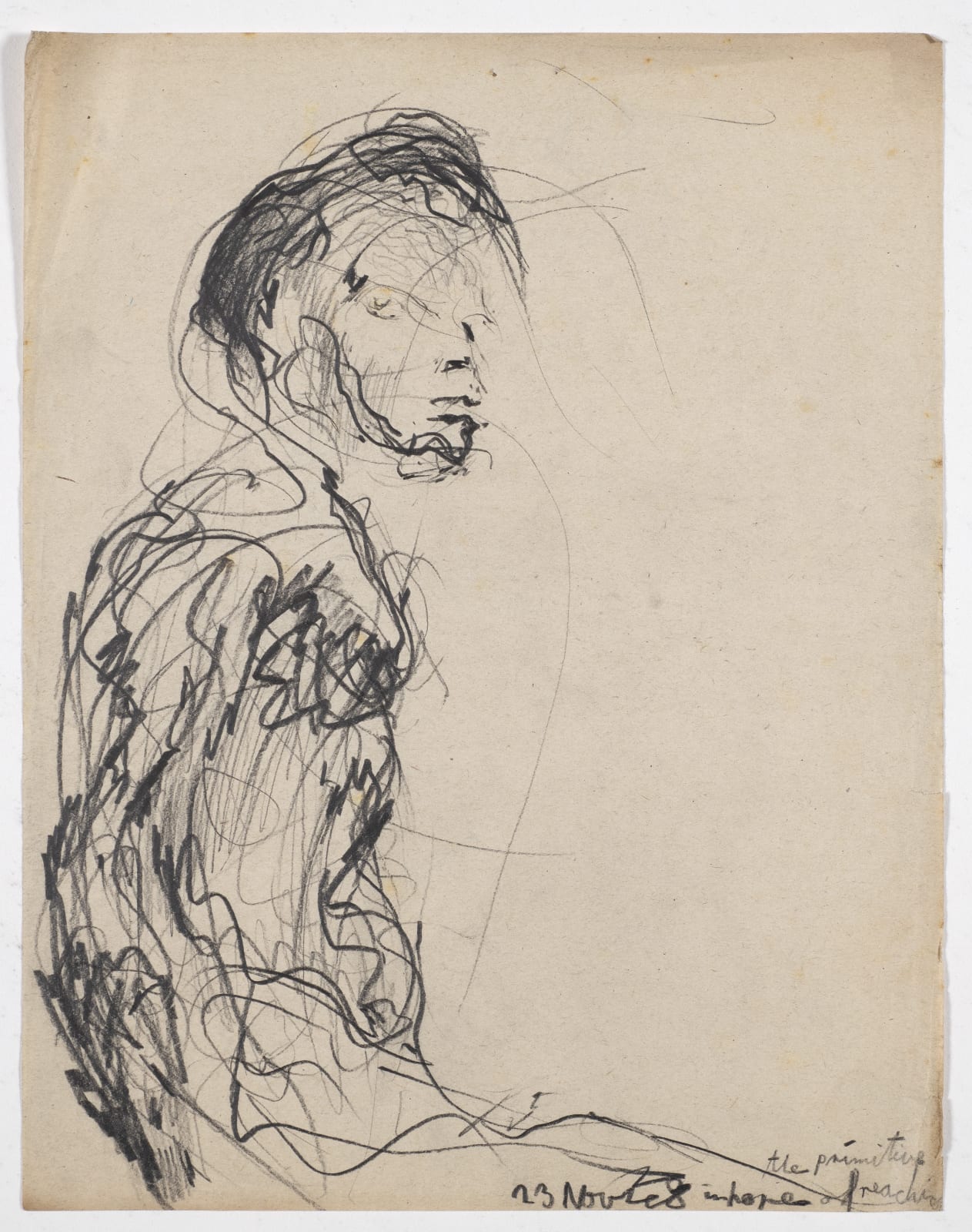 Seated Figure, 23 Nov 48, ‘in search of reaching the primitive’ Pencil on paper 17.5 x 21.2cm The Gustav Metzger Foundation