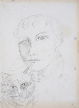 Marevna (Marie Vorobieff-Stebelska) (1892-1984) Portrait Sketch of Marc Chagall with Cat c.1967 Pencil on paper 29.2 x 20.5 cm Ben Uri Collection © The estate of Marevna To see and discover more about this artist click here