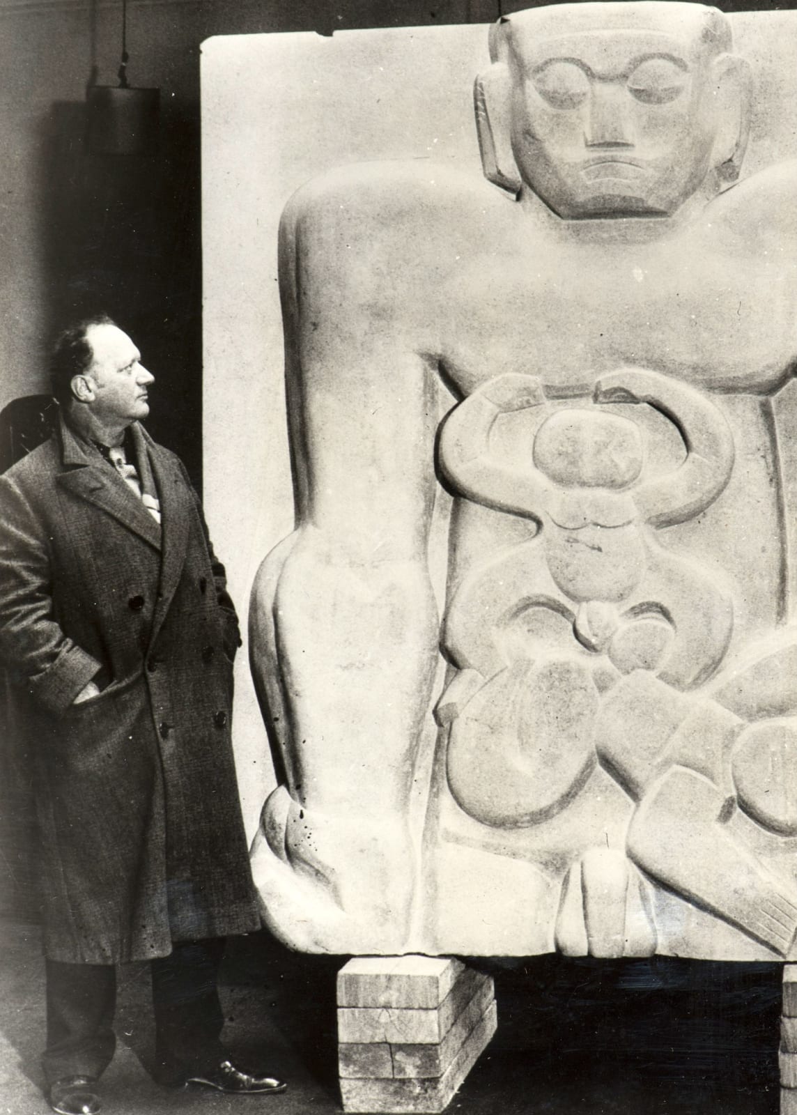 Unknown Sir Jacob Epstein with 'Primeaval Gods' 1933 Photograph 17.5 x 12.5 cm Ben Uri Collection