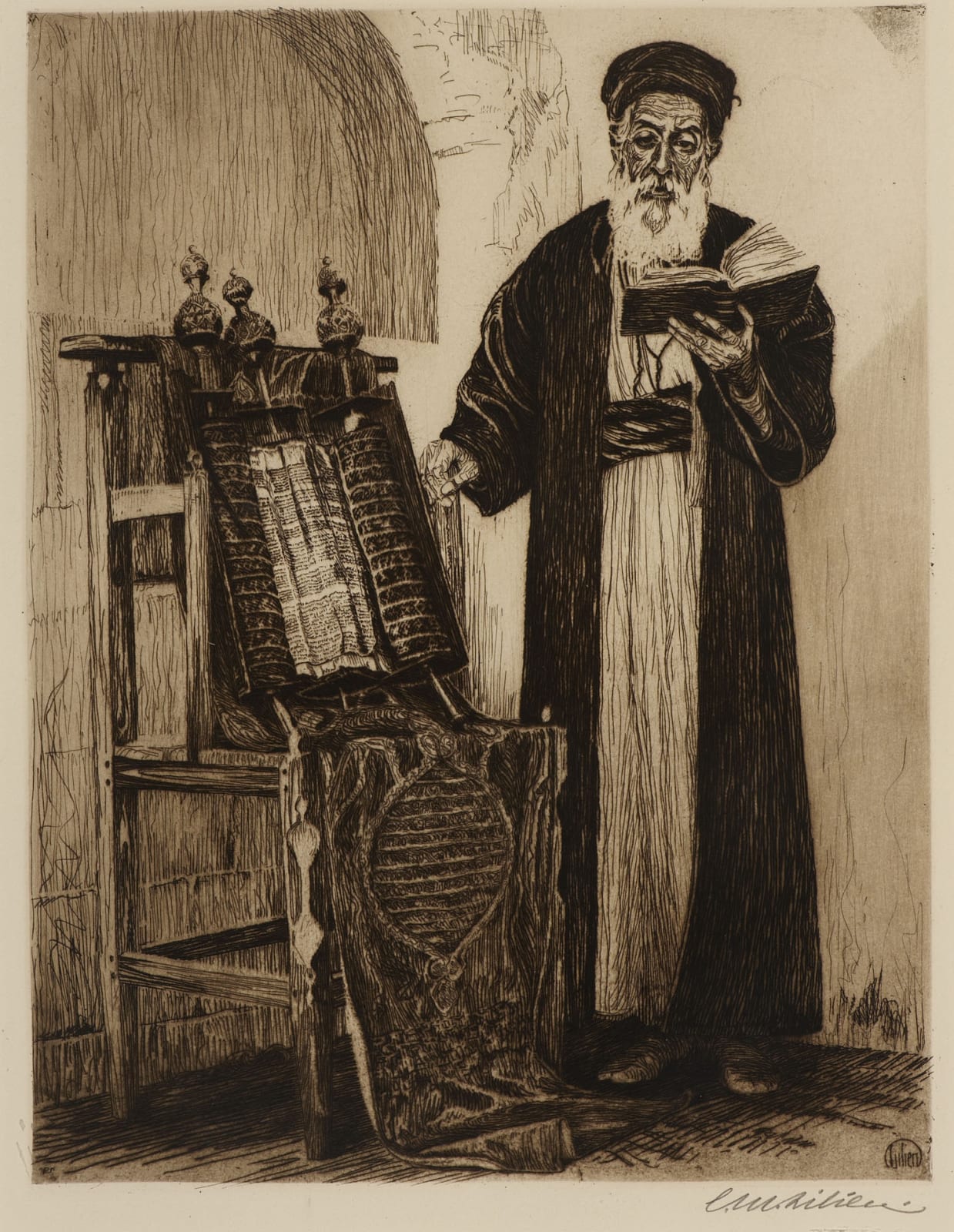Ephraim Moses Lilien (1874-1925) Samaritan High Priest 1915 Etching on paper 39 × 31 cm Ben Uri Collection To see and discover more about this artist click here