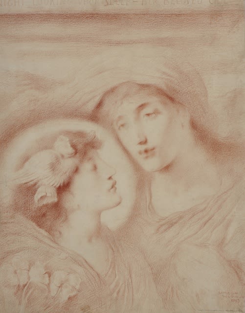 Simeon Solomon (1840-1905) Night Looking upon Sleep her Beloved Child (I) 1895 Red chalk on paper 56.8 x 44.4 cm Private Collection To see and discover more about this artist click here