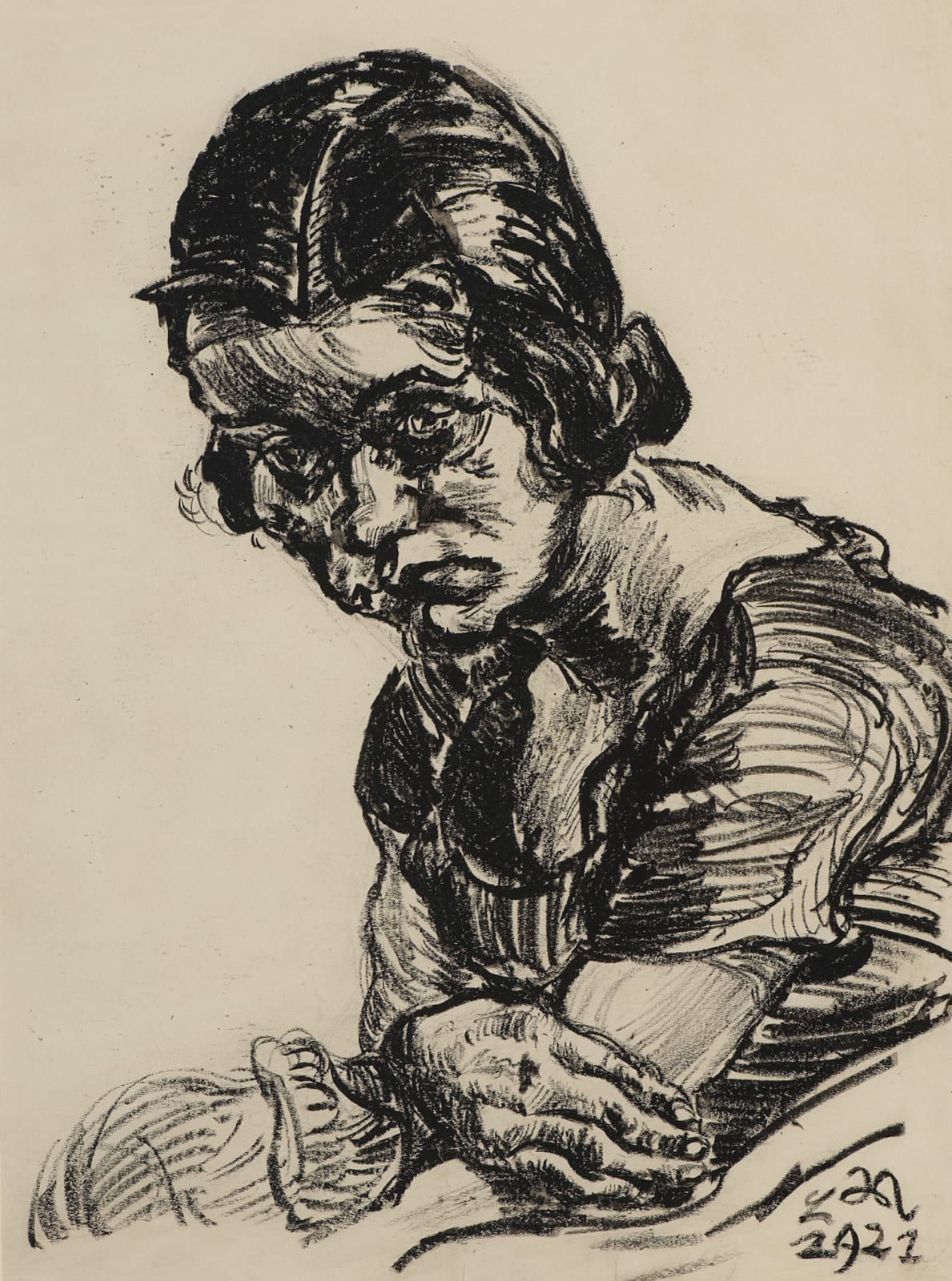 Ludwig Meidner (1884-1966) Portrait of a Girl 1921 Charcoal on paper 85 x 64.2 cm Ben Uri Collection © Ludwig Meidner estate