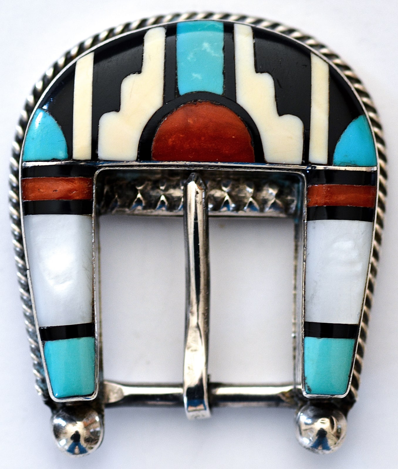Celestine & Elizabethe Cooche, Classic Vintage Zuni Inlaid Ranger Buckle Set By Lapidary Masters Celestine & Elizabeth Cooche , c. 1970s