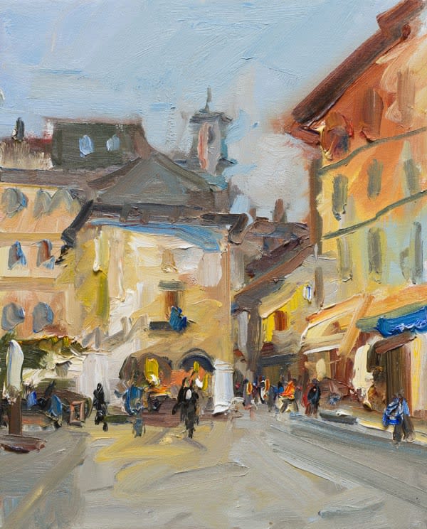 David Atkins, Early Morning in the Piazza, Orta San Giulio