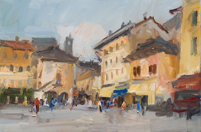 David Atkins, Cloudy Day in the Piazza, Orta San Giulio