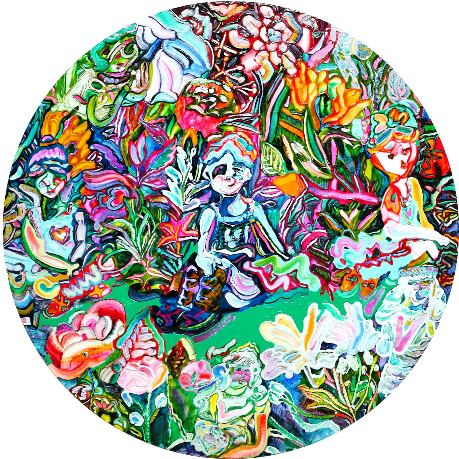 Tomoko Takagi, Three girls, 2017, oil on board, 90 x 90 cm