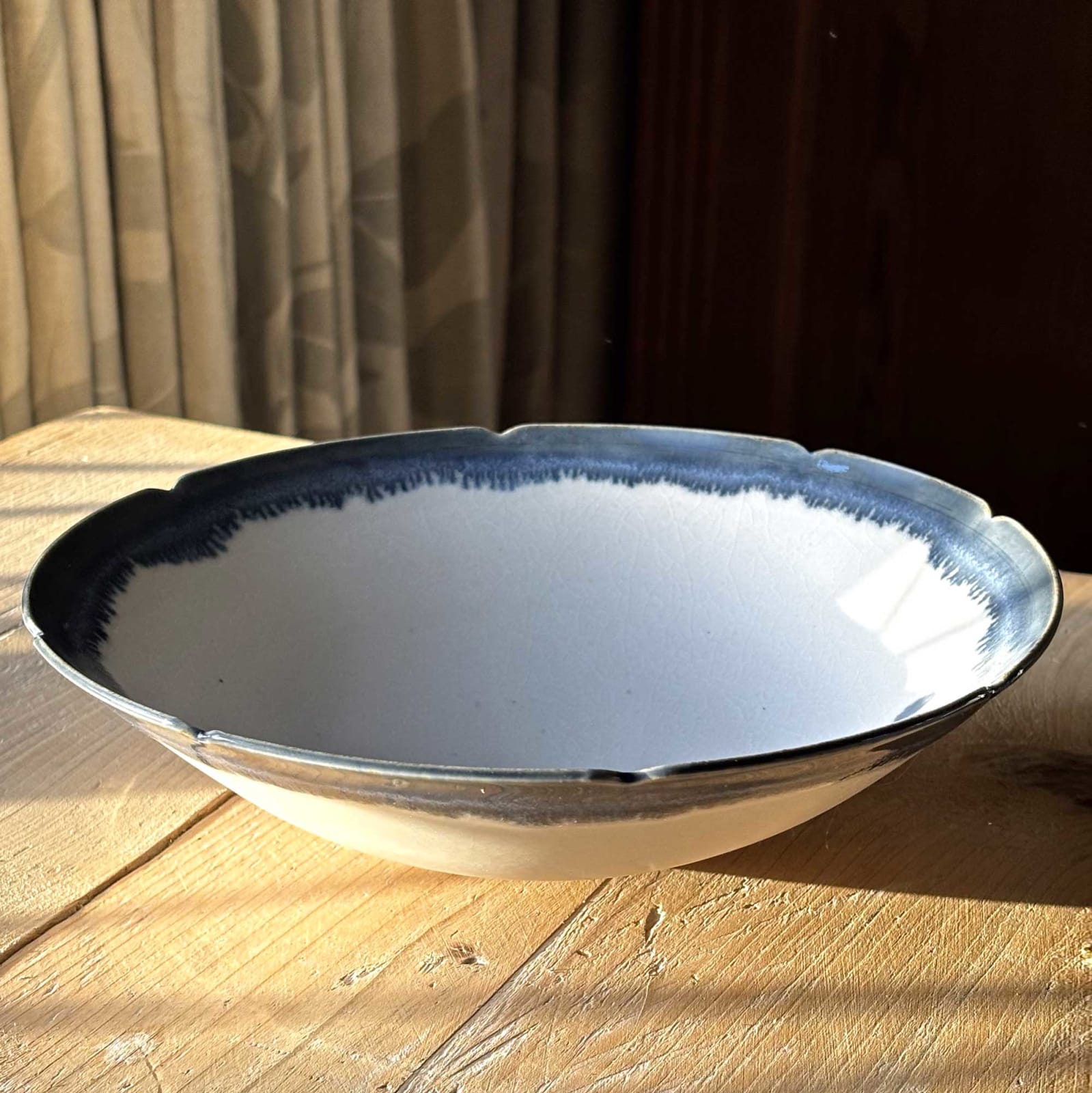 Cecilia Willis, Small off white Bowl with Nicked Blue Rim and Spot, 2024