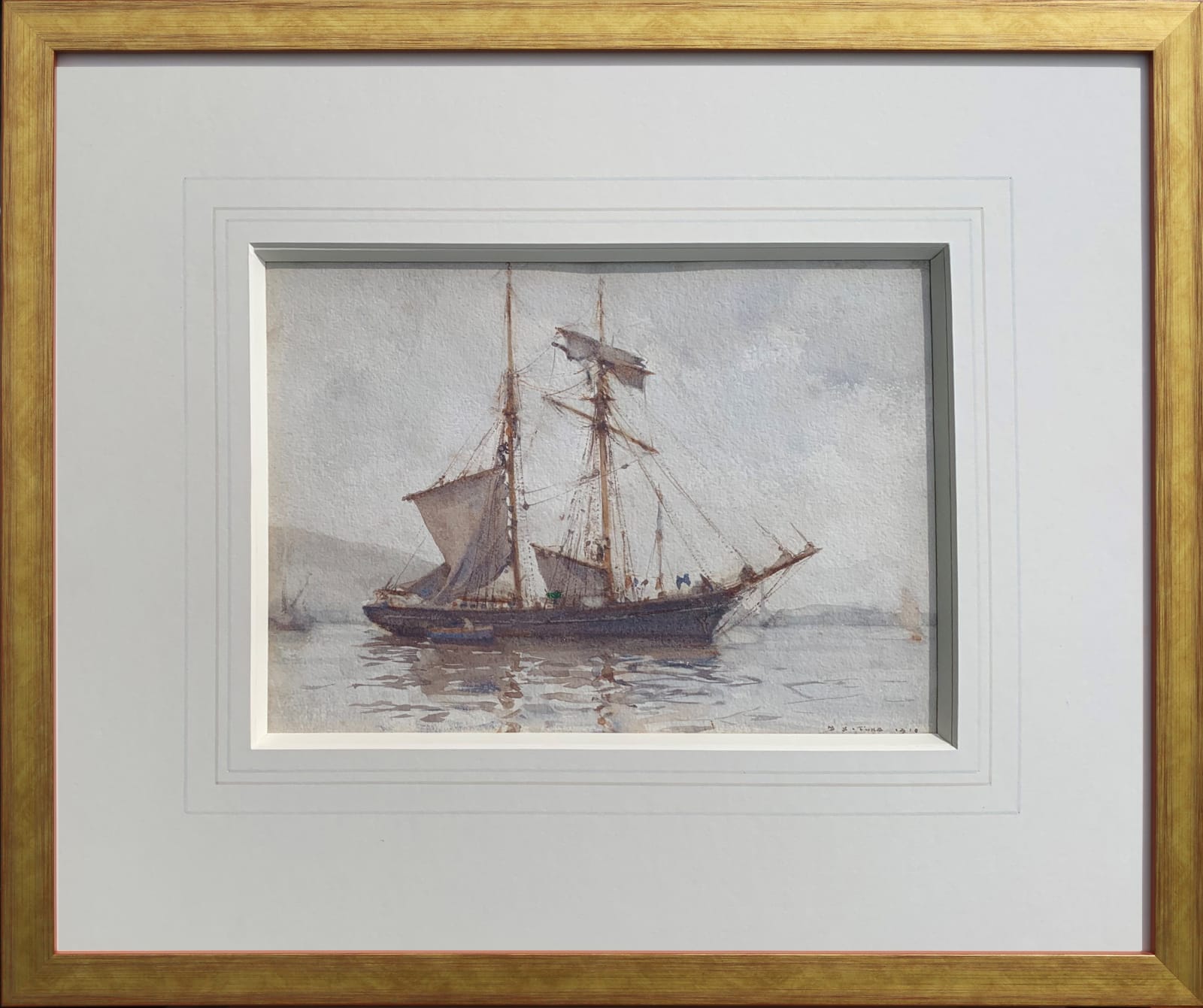 Henry Scott Tuke, Topsail Schooner in Falmouth Harbour, 1919