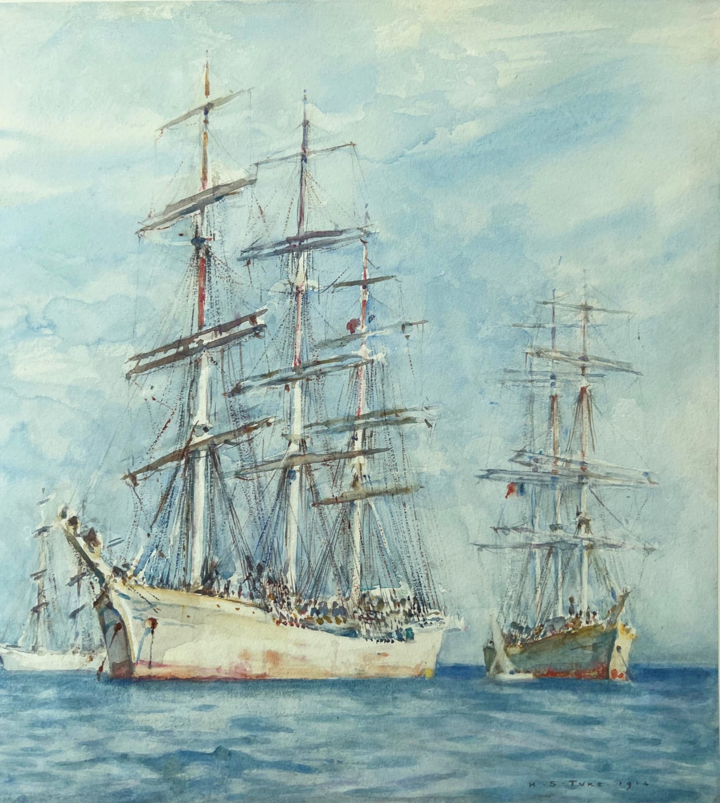 Henry Scott Tuke, Group of French Ships and Barque, 1914
