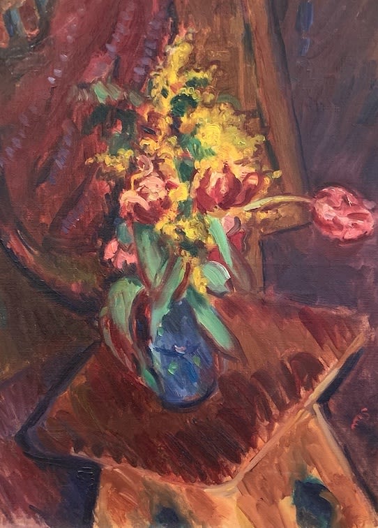 Sir Matthew Smith, Red Tulips in a Blue Vase , 1926
