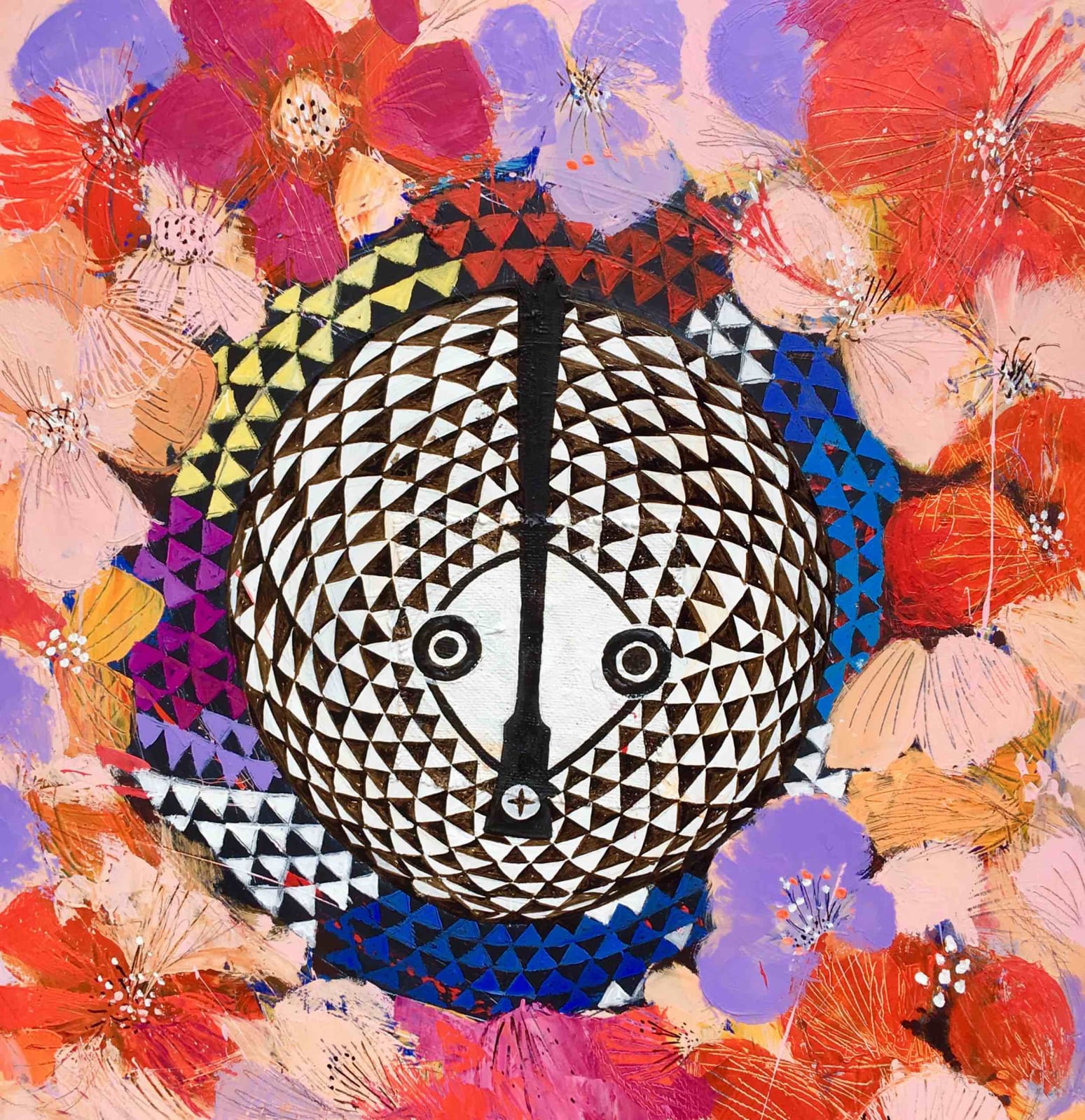 Olivier Matuti, Masque aux fleurs, 2019