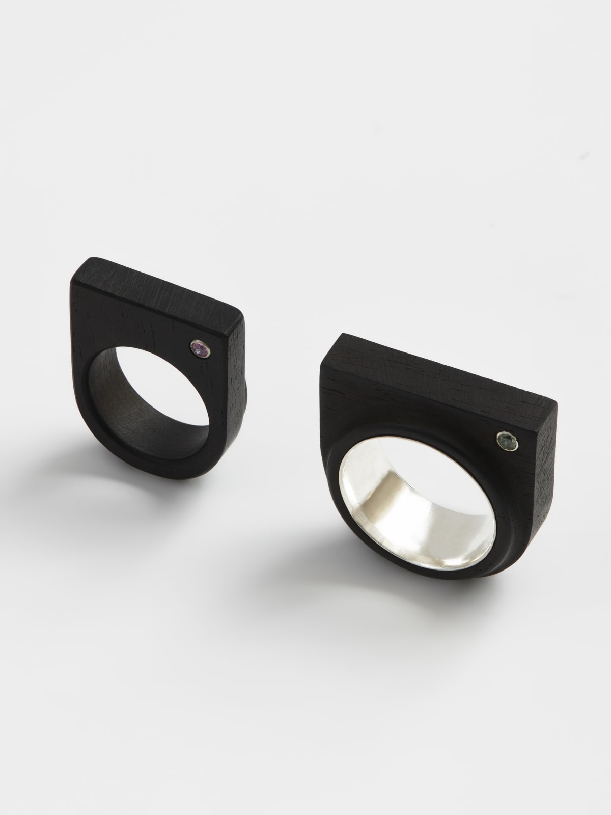 Kathryn Kelly, Ebony Single Arch + Silver Lined Rings