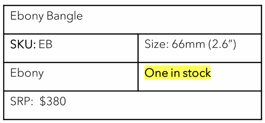 Kathryn Kelly, Ebony Bangle