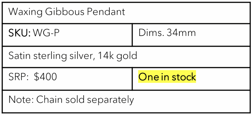 Kathryn Kelly, Waxing Gibbous Pendant