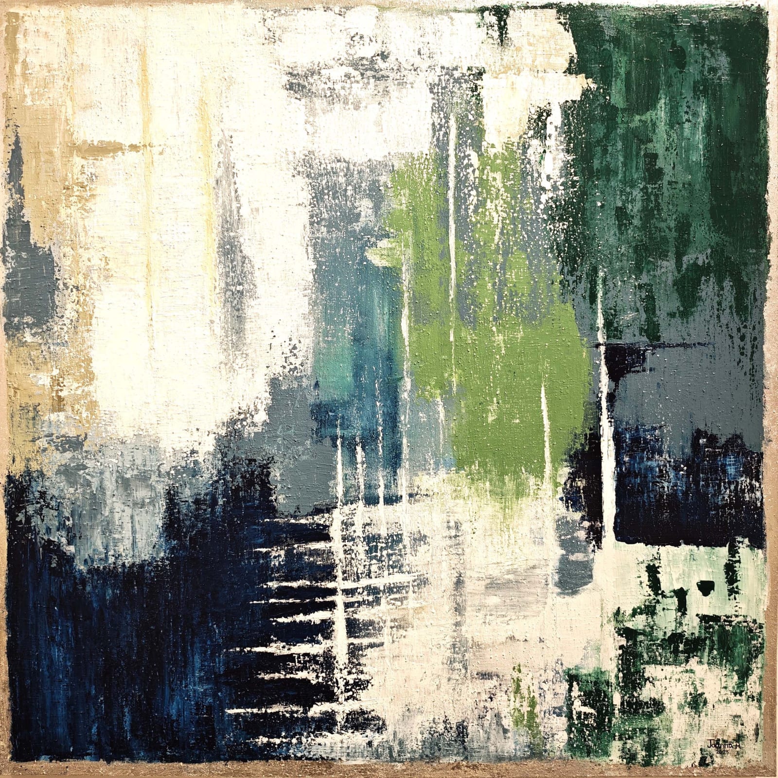 Joanna Musharbash, Moss and mist, 2025, Acrylic on canvas, 100x100cm