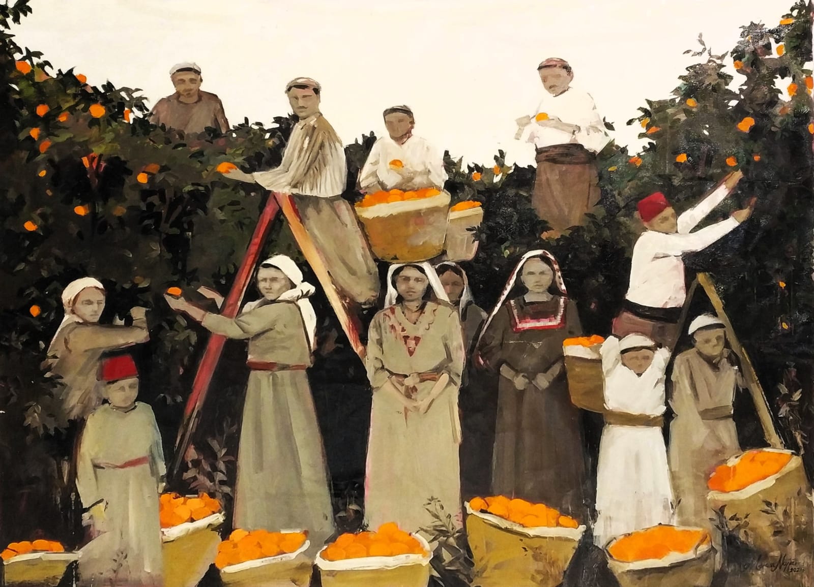 Marwa Najjar, Yaffa orange collection, 2024, Oil on canvas, 150x170cm