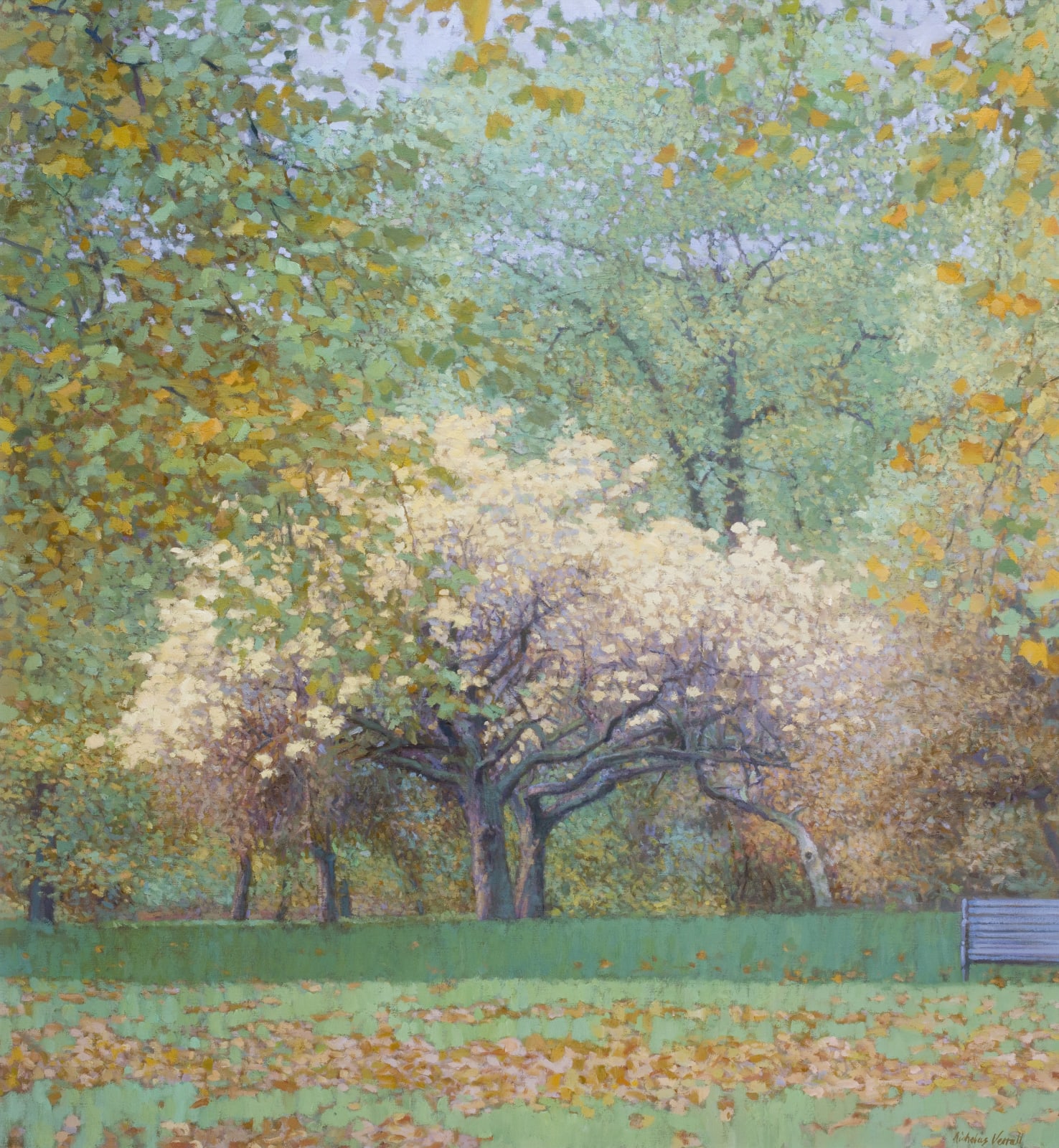 Autumn in Green Park - Original Oil Painting by Nicholas Verrall 103cm x 93cm