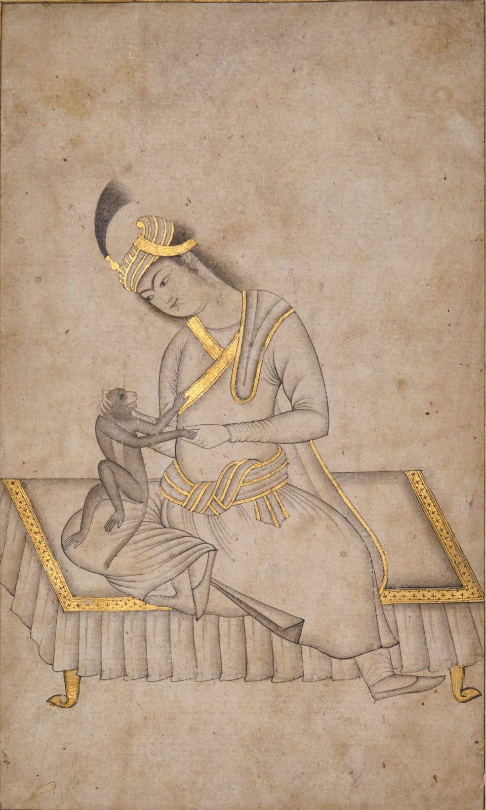 Youth Playing with a Pet Monkey By a Persian artist working in the Deccan, possibly Golconda, c. 1620-30