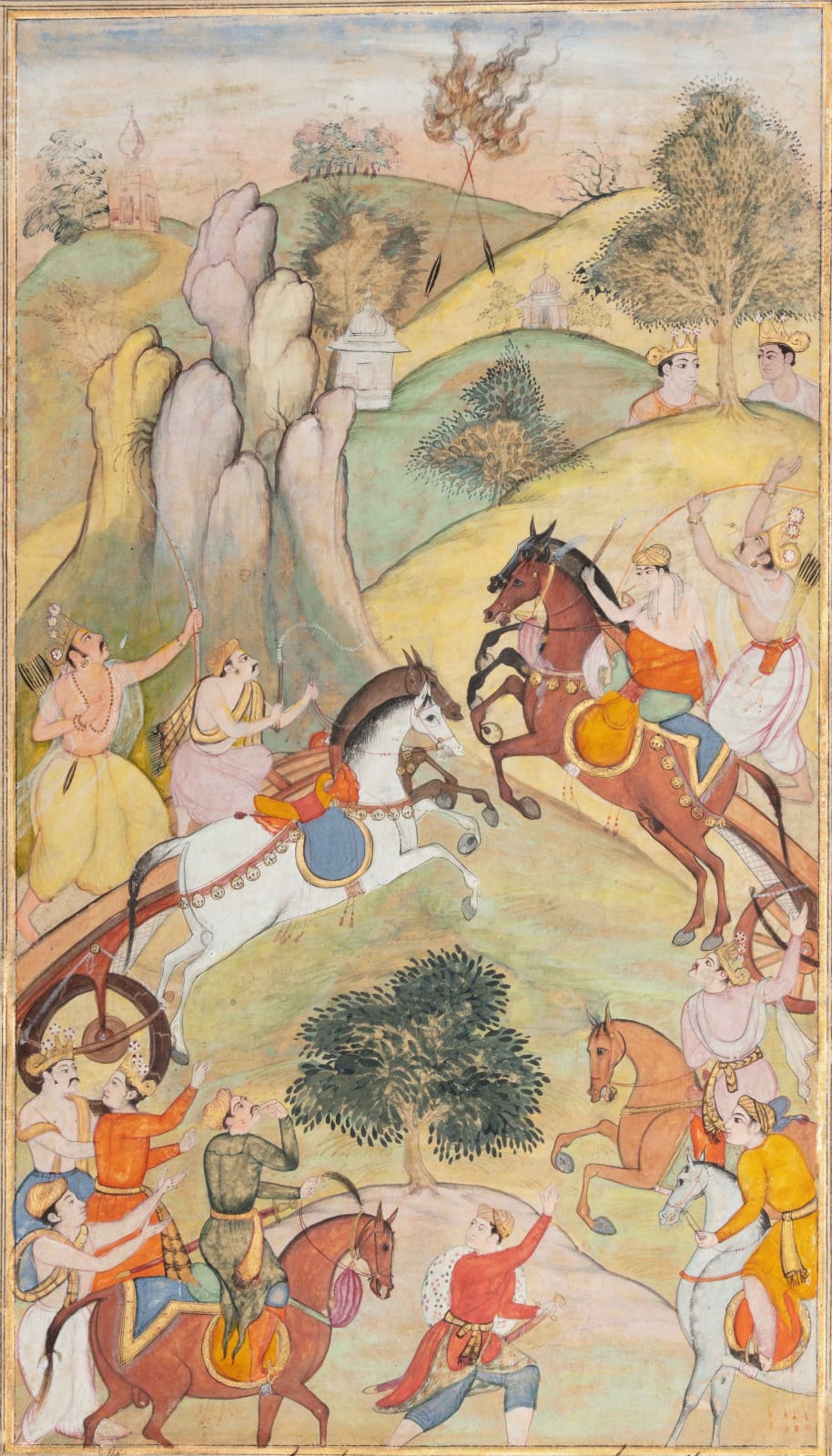 Arjuna sets Kama’s arrow alight : folio from the 1598/9 Razmnama Mughal, manuscript dated (?) 1598/9, by Kamal