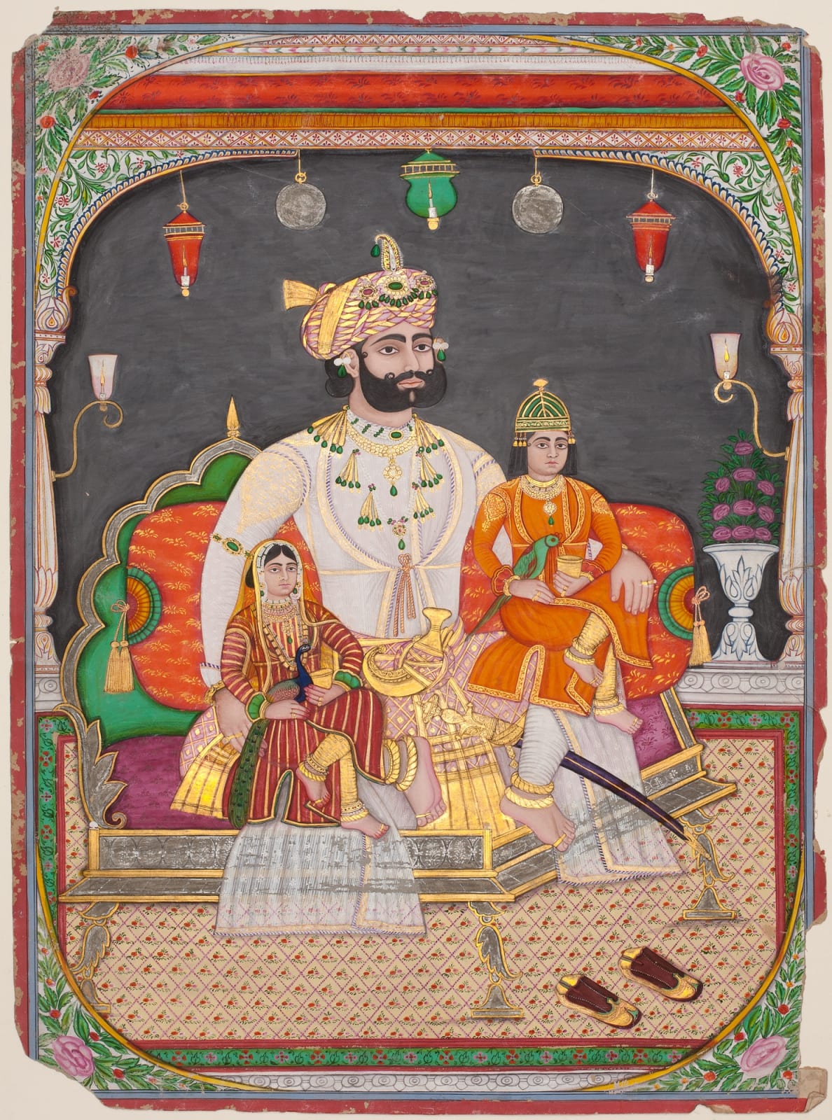 A Maharaja with his two Children, Rajasthan, c. 1870-80