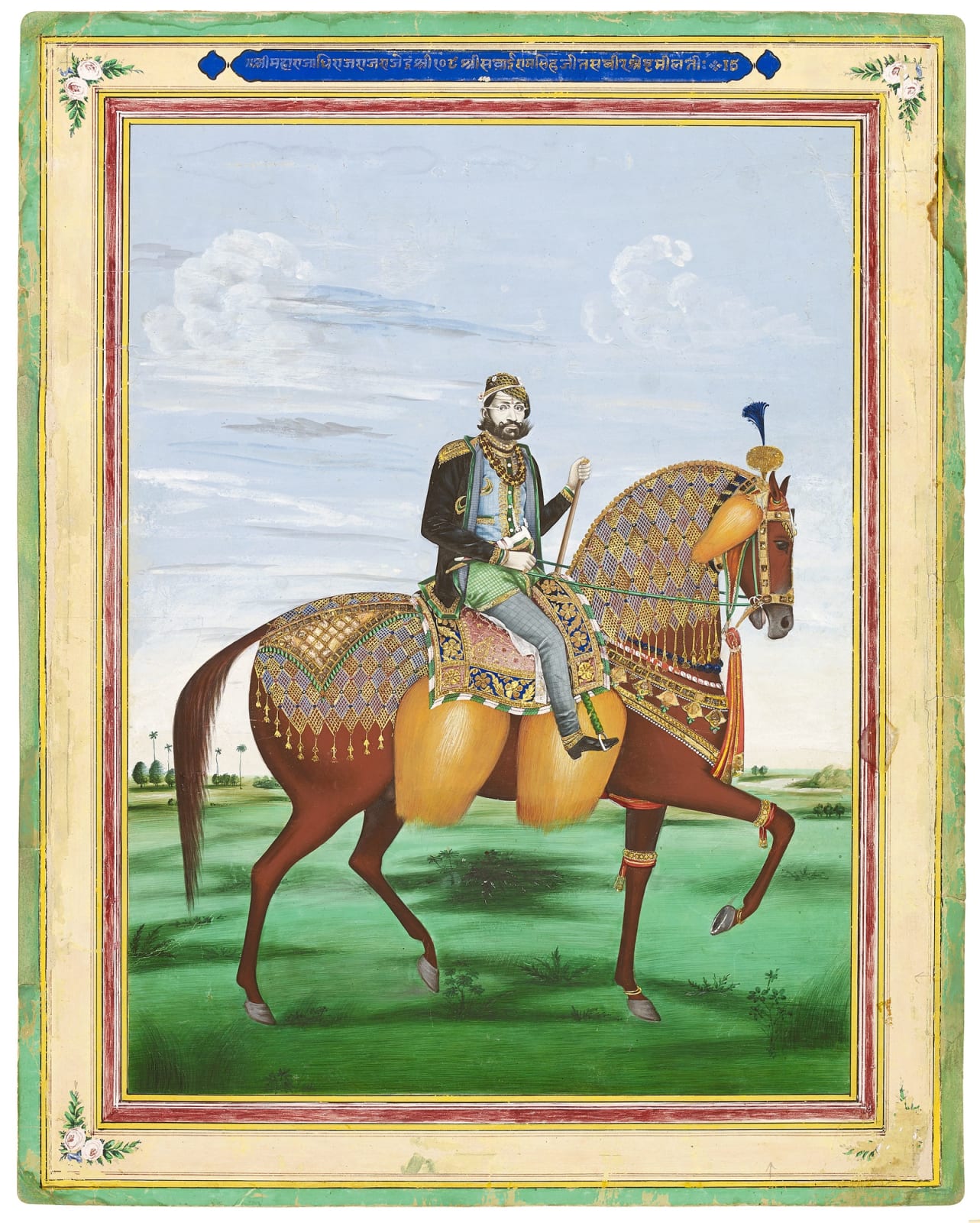 Equestrian Portrait of Maharaja Sawai Ram Singh II of Jaipur (1834-1880) in the Photographic Style, Jaipur, c. 1875