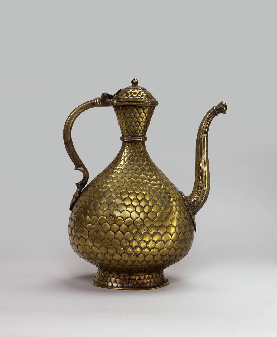 Brass Ewer with engraved Fish Scale Pattern, Deccan, early 18th century