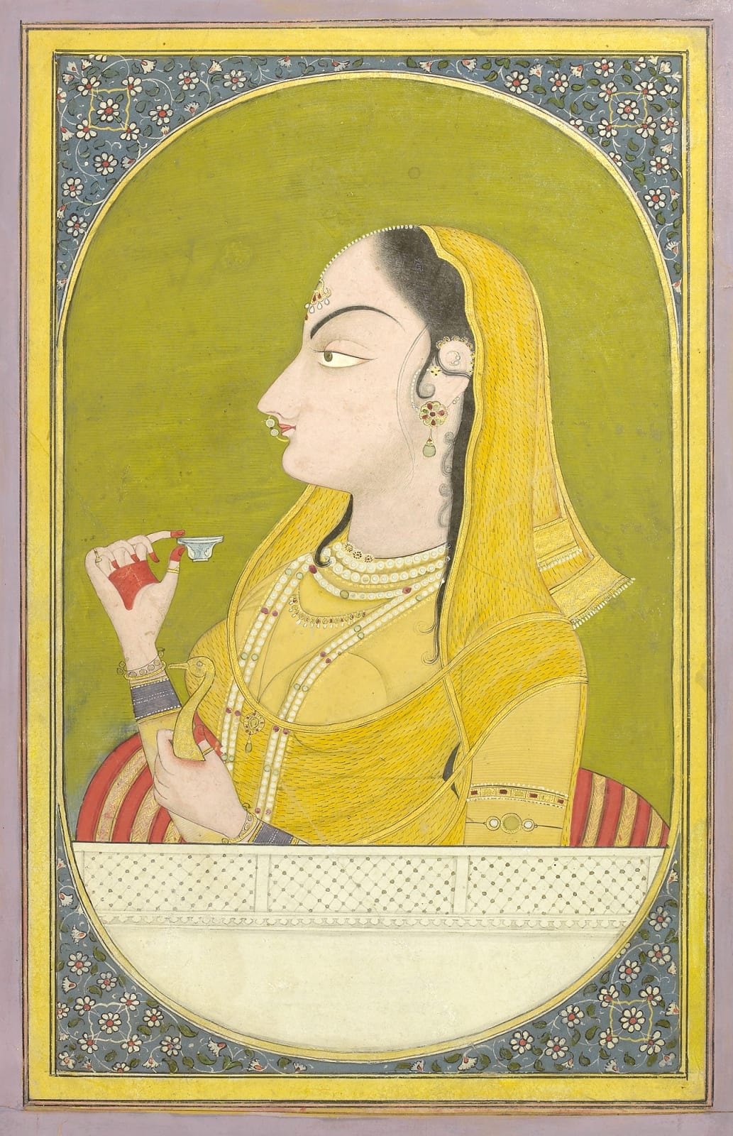 Lady holding a Wine Cup, By a Pahari artist working possibly in the Garhwal style, 1780-1800