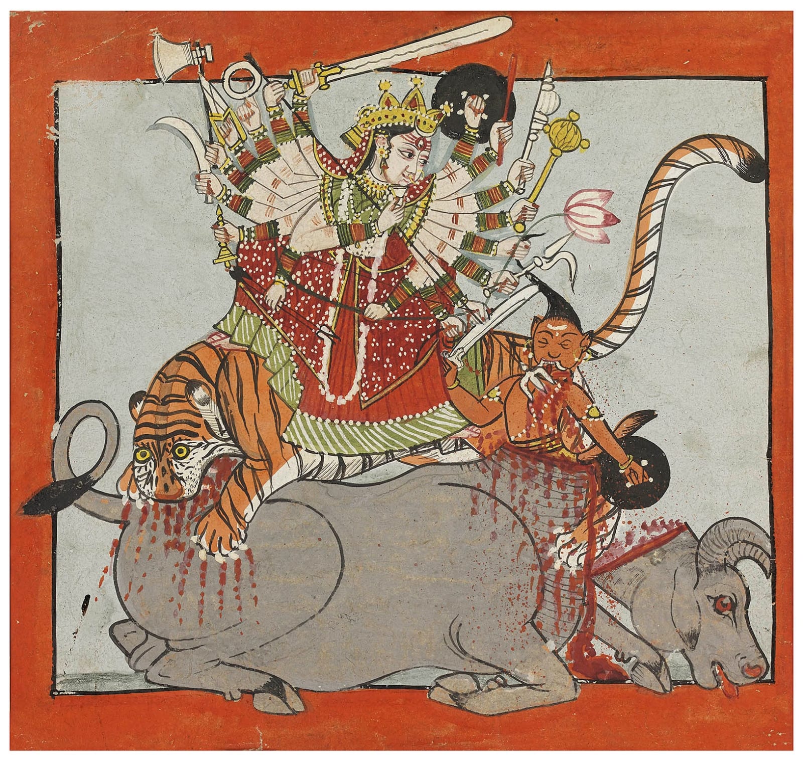 The Goddess slaying the Buffalo Demon, Mandi, c.1750-75