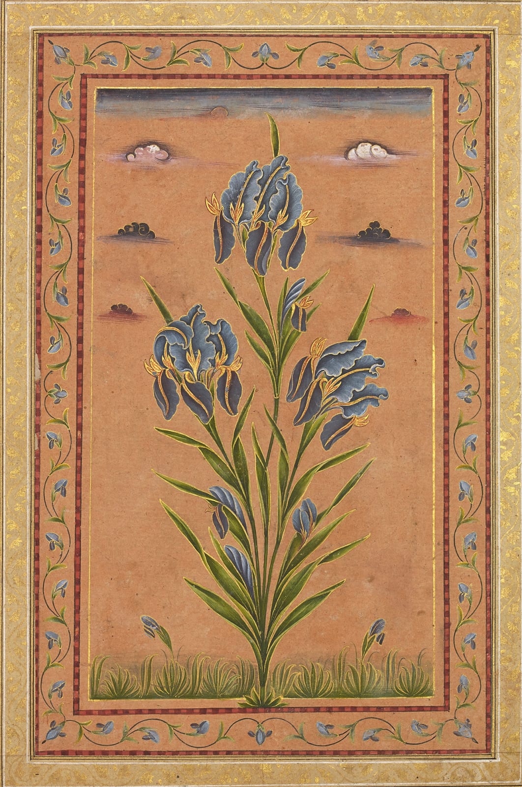 A stylized multi-stemmed Iris, Avadh, c. 1760; Verso: A Lady Worshipping a Sivalingam by Night, Mughal, c. 1750
