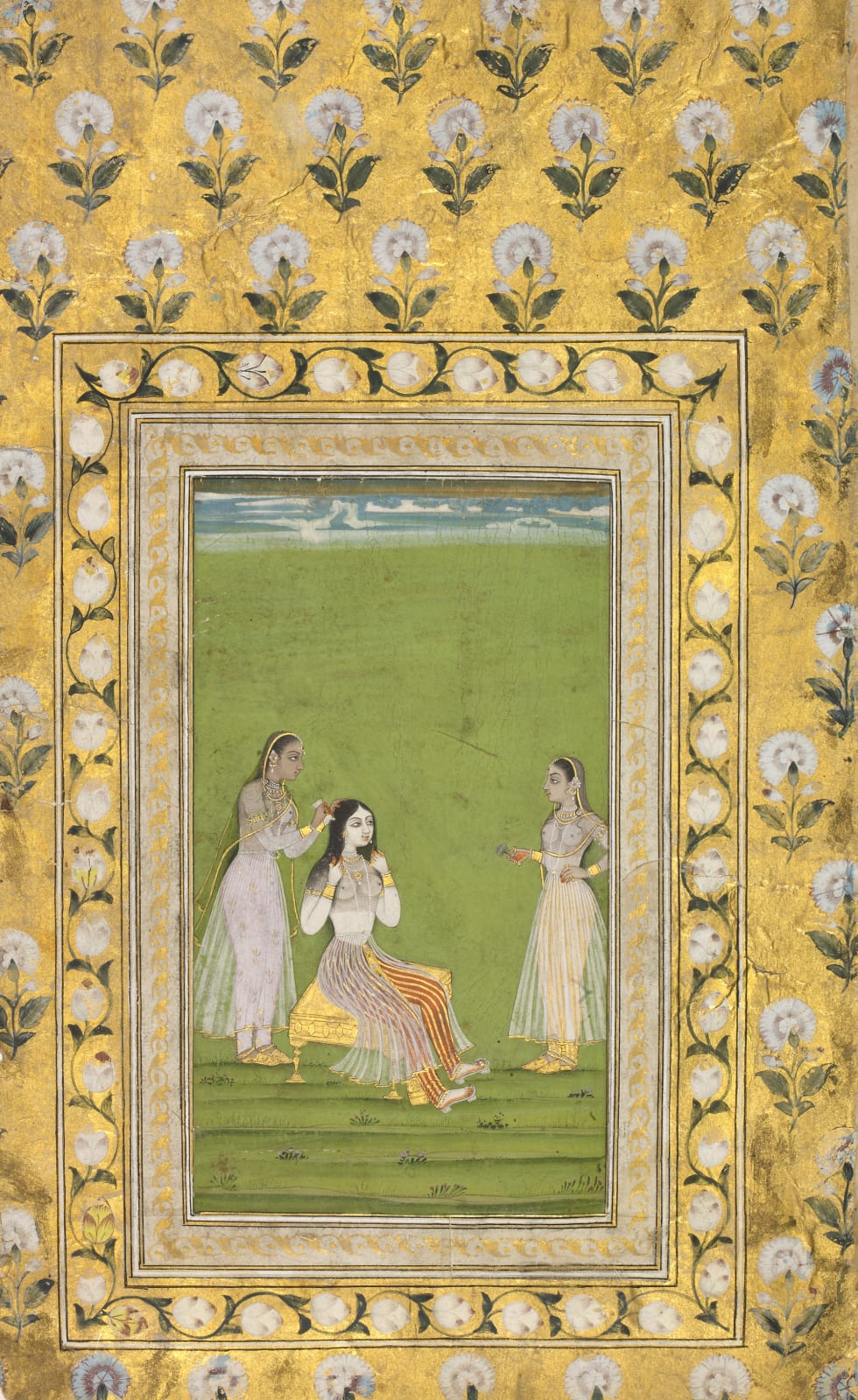 Lady seated at her toilette, Hyderabad, in the style of the Jaipur painter, 1720-50