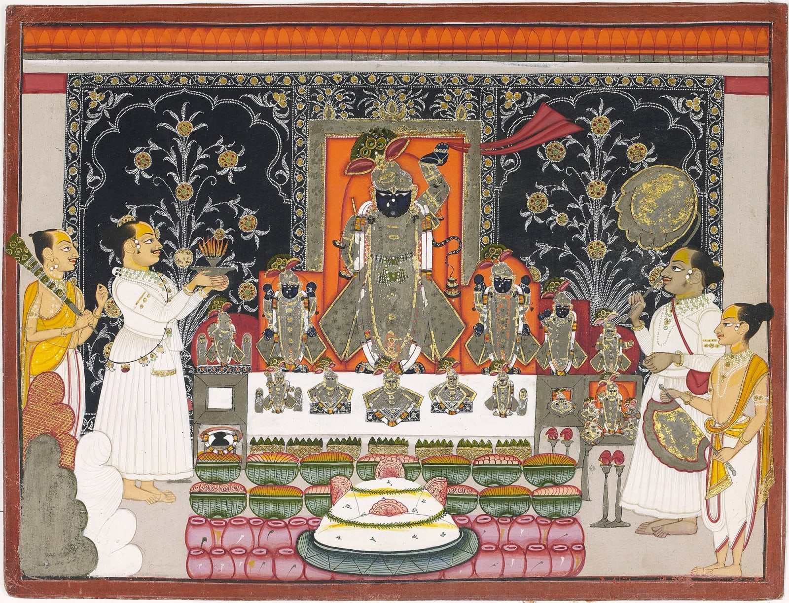 The Worship of Shri Nathi during the festival of Annakut (The mountain of food), By a Nathadwara artist, c. 1850