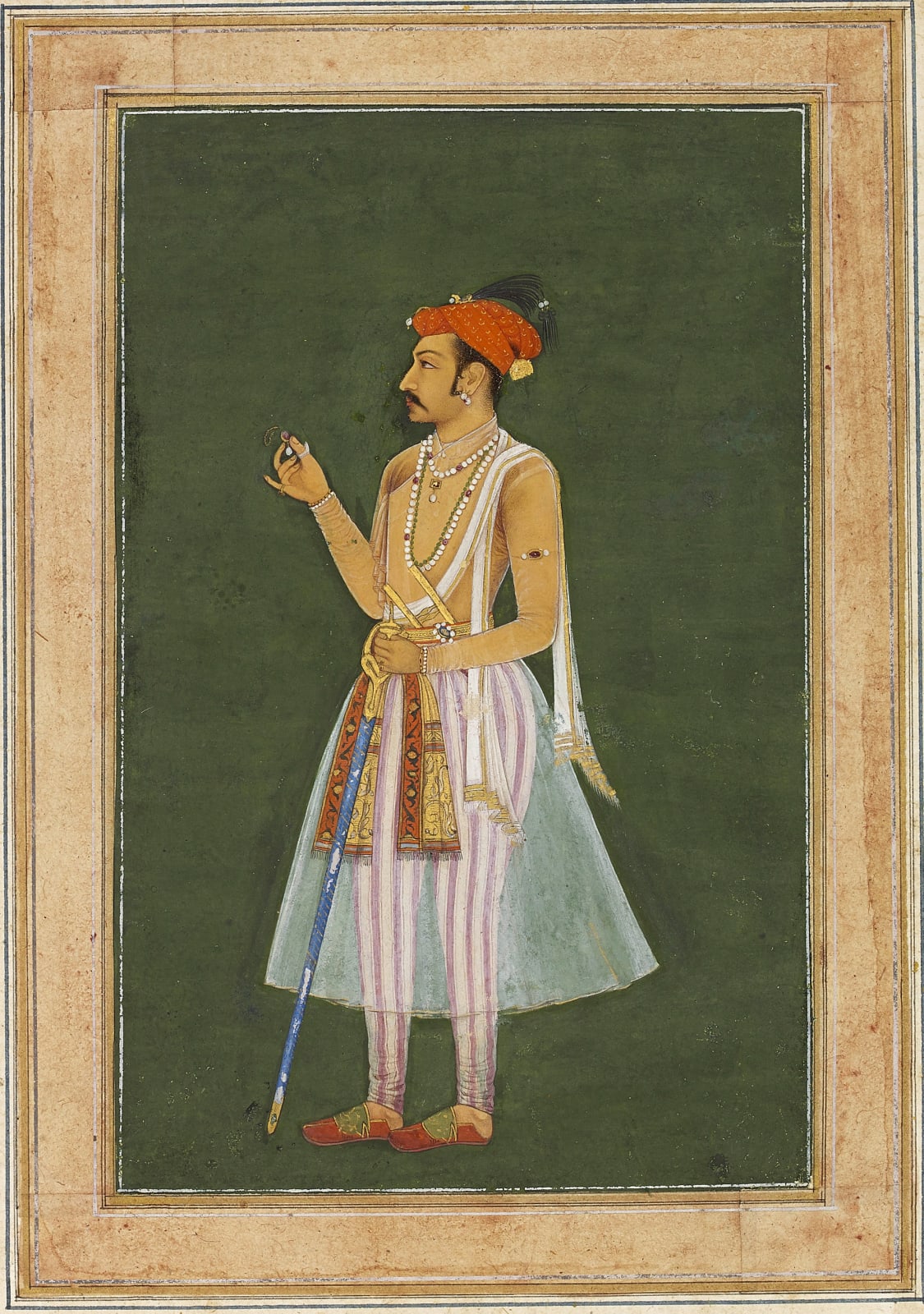 Portrait of Prince Khurram afterwards Shah Jahan aged about 20, Mughal, c. 1612-15; Inscribed on verso no 30 on verso in an 18th century hand