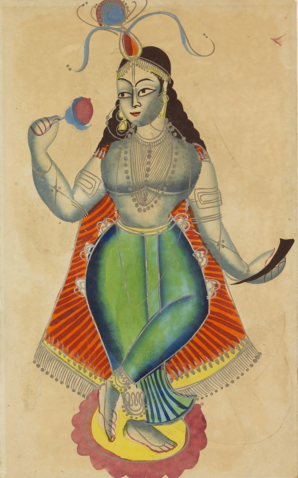 Folio with Depictions of Krishna on the Recto and a Courtesan on the Verso, Kalighat, Calcutta, c. 1870