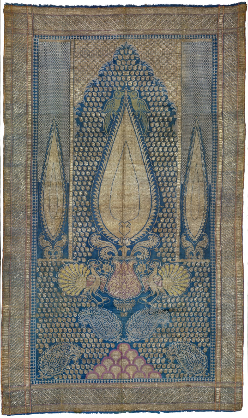 Silk Hanging with Cyprus Trees and Peacocks, India, Varanasi (Benares), 1850-1900