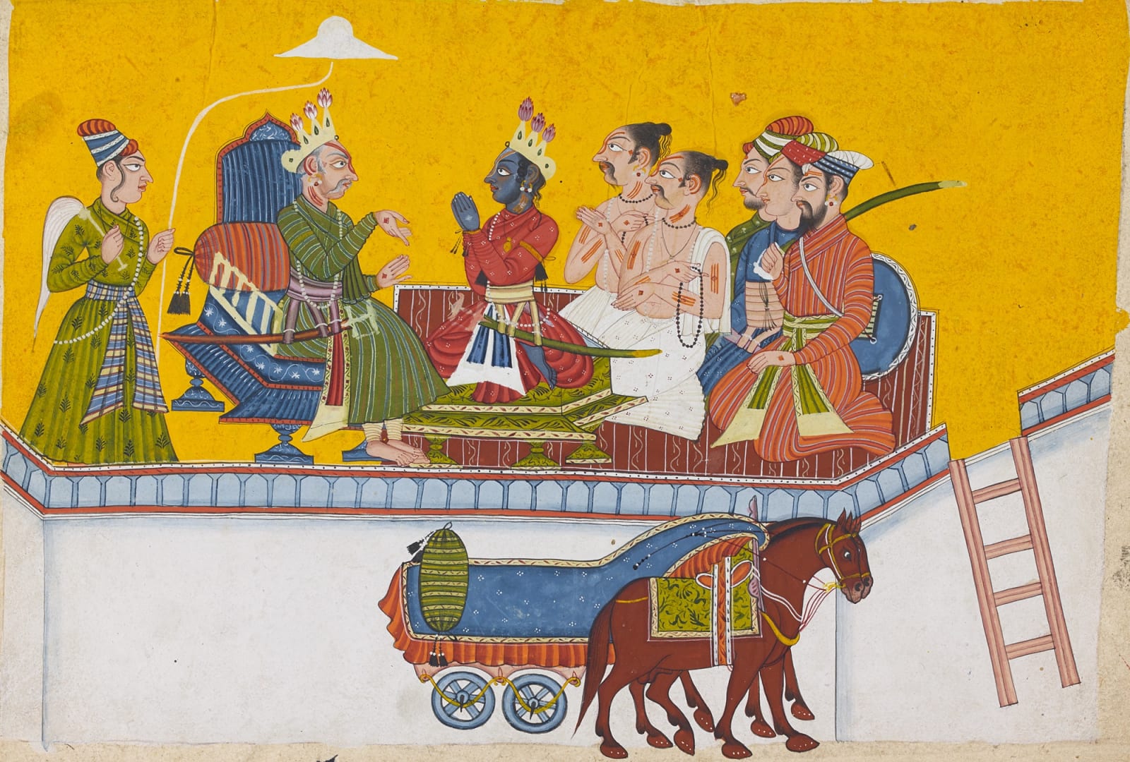 Dasaratha, King of Ayodhya, with His Son Rama - A Folio from the “Shangri” Ramayana (Style II) , Bahu (Jammu), c.1690-1710