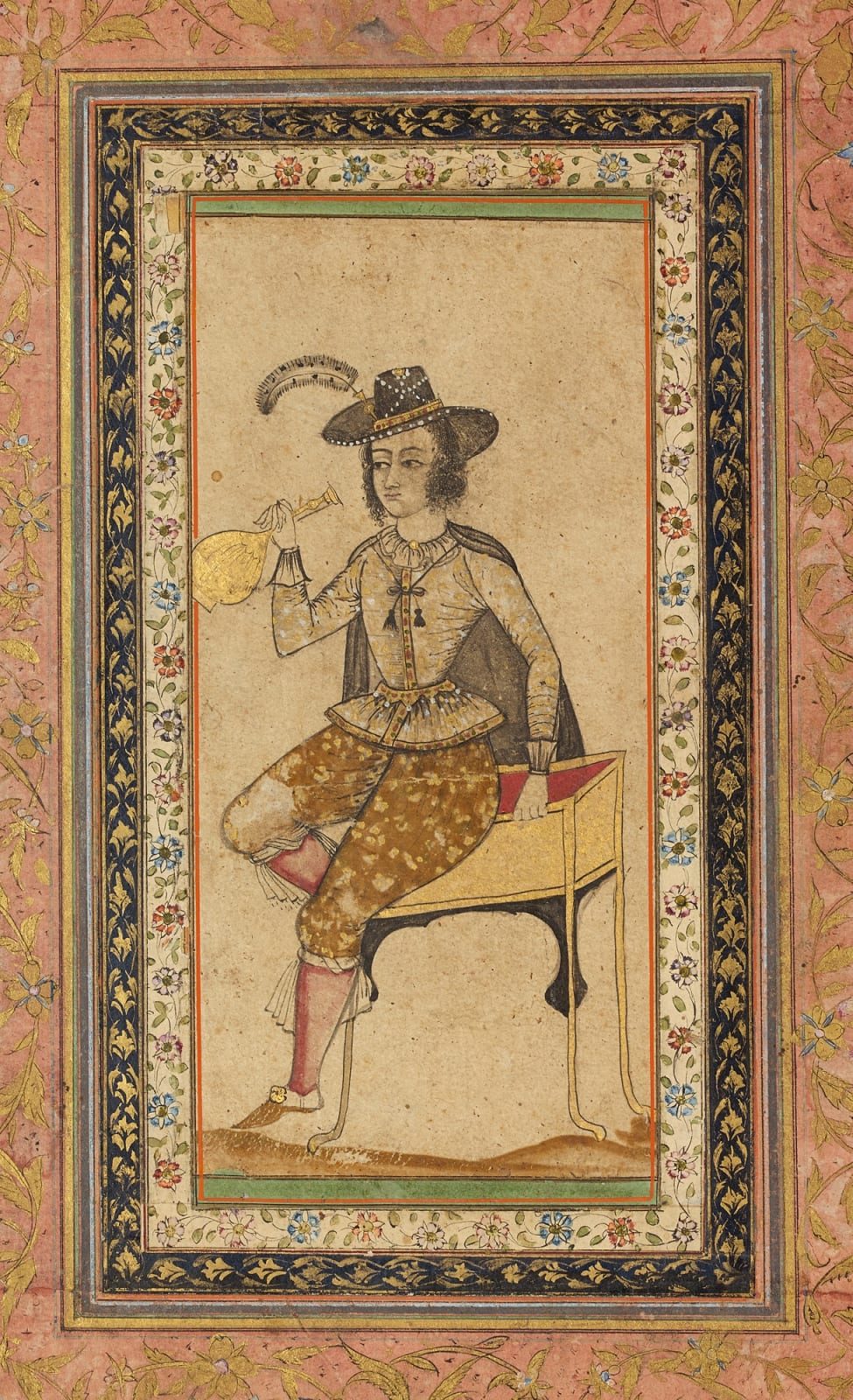 A European Dandy swigging Wine, Deccani, late 17th century